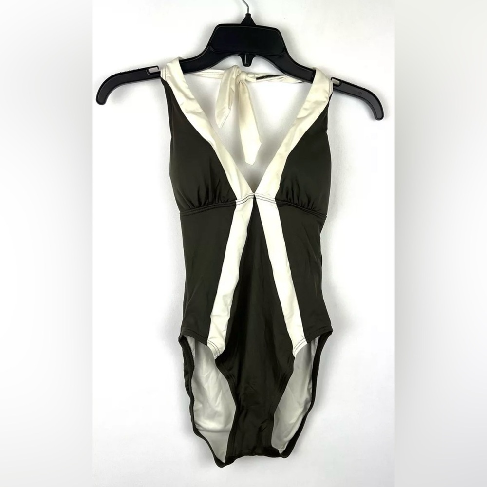 Vince Camuto Women’s Green/Cream Halter One Piece Swimsuit Size 6
